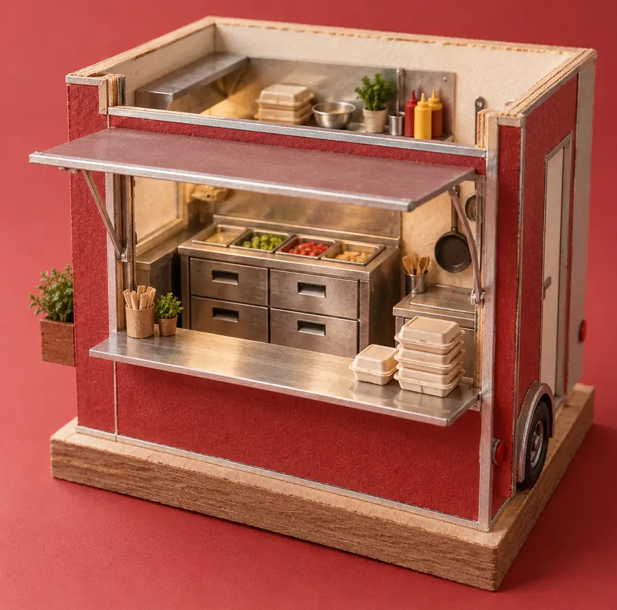 Illustration of mobile food businesses equipment and workspace